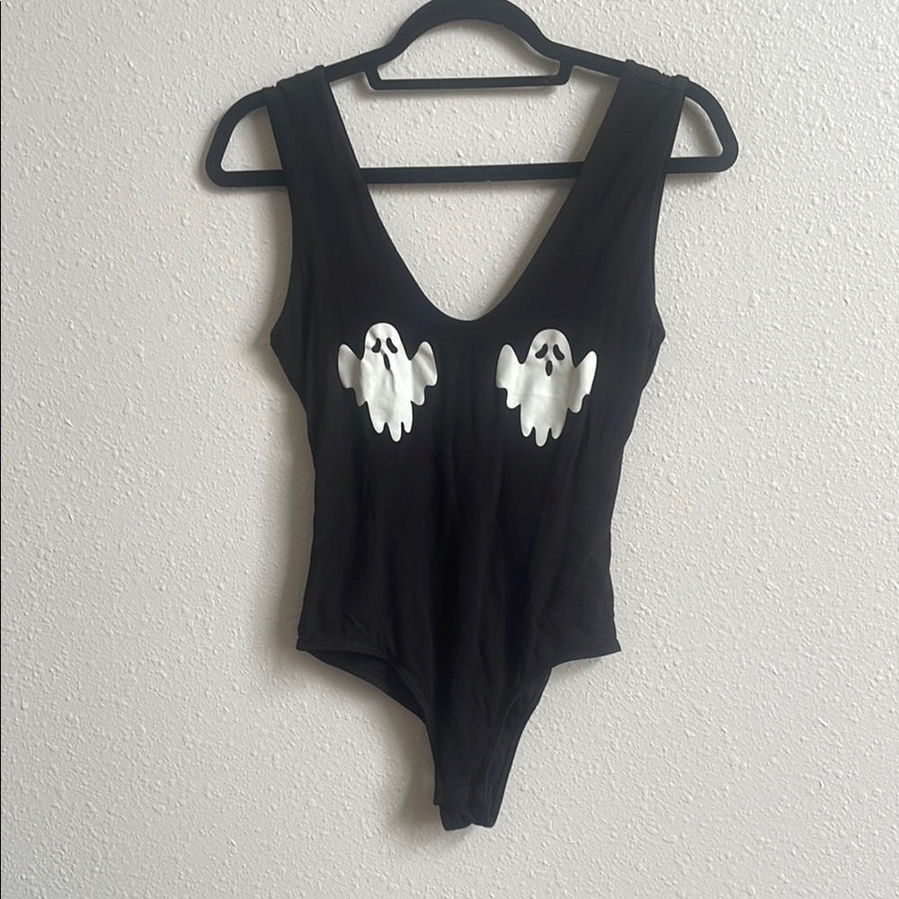 Black Bodysuit with Ghost Print